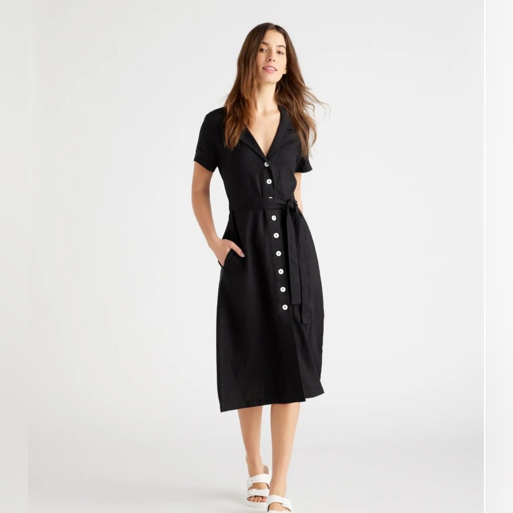 Quince Linen Midi Shirtdress Black XL